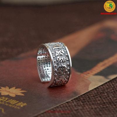 Nhẫn bạc khắc chú Om Mani Padme Hum và Bát Nhã Tâm Kinh